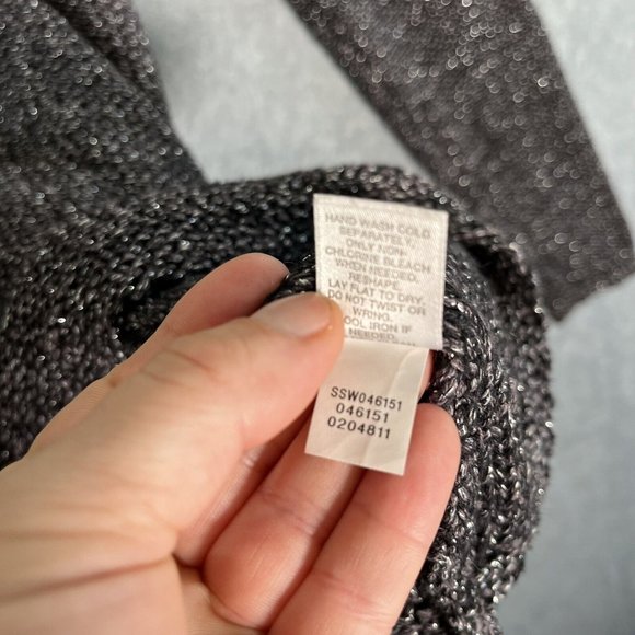 J Jill Tunic Sweater Womens Medium Black Silver Metallic Oversized Knit Slub - Picture 9 of 13